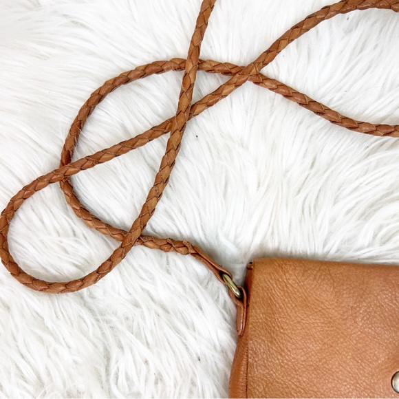 DAY AND MOOD BROWN LEATHER SMALL CROSSBODY PURSE WITH BRAIDED STRAP - Picture 4 of 8